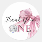 Sparkle Pink Coquette Bow 1st Ronde Sticker (Voorkant)