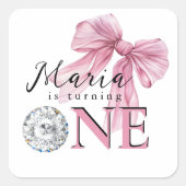 Sparkle Pink Coquette Bow 1st Vierkante Sticker (Voorkant)