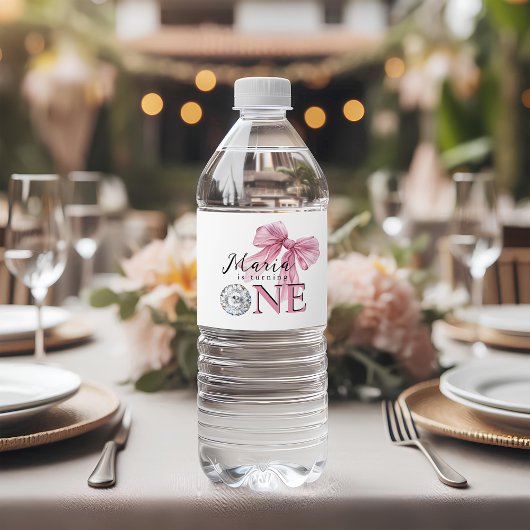 Sparkle Pink Coquette Bow 1st Waterfles Etiket