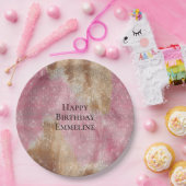 Sparkle Pink Cream Gold Cowgirl Koeienhuid Verjaar Papieren Bordje (Feest)