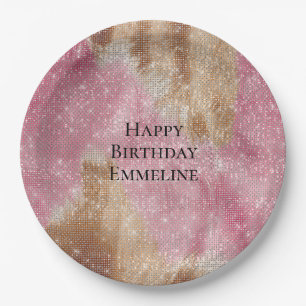 Sparkle Pink Cream Gold Cowgirl Koeienhuid Verjaar Papieren Bordje