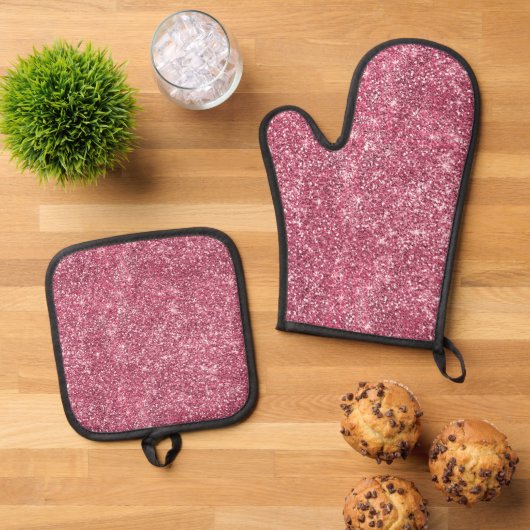 Sparkle Pink Faux Glitter Ovenwant & Pannenlap Set (Top down)