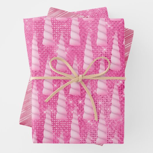 Sparkle Pink Glam Unicorn Verjaardag Inpakpapier Vel (In situ)