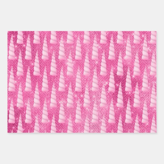 Sparkle Pink Glam Unicorn Verjaardag Inpakpapier Vel (Voorkant)