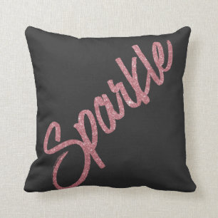 Sparkle Pink Glitter Brushstroke Typography Zwart Kussen