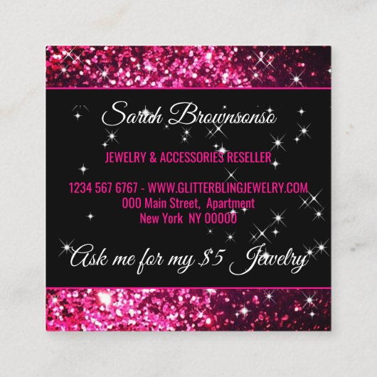 Sparkle Pink Glitz Glam Bling Vierkante Visitekaartje (Achterkant)