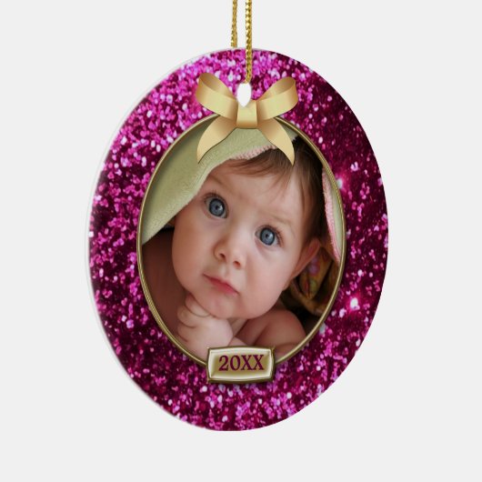 Sparkle Pink/Gold Bow-foto Keramisch Ornament (Rechts)