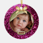 Sparkle Pink/Gold Bow-foto Keramisch Ornament (Voorkant)