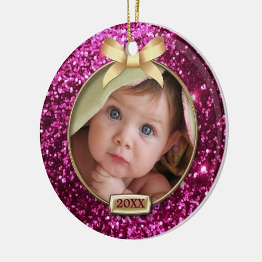 Sparkle Pink/Gold Bow-foto Keramisch Ornament (Links)