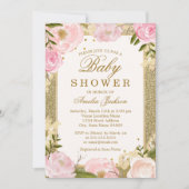 Sparkle Pink Gold Floral Baby shower Kaart (Voorkant)