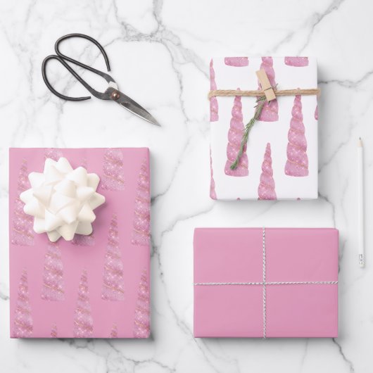 Sparkle Pink Gold Glam Eenhoorn Verjaardag Inpakpapier Vel (Voorkant)