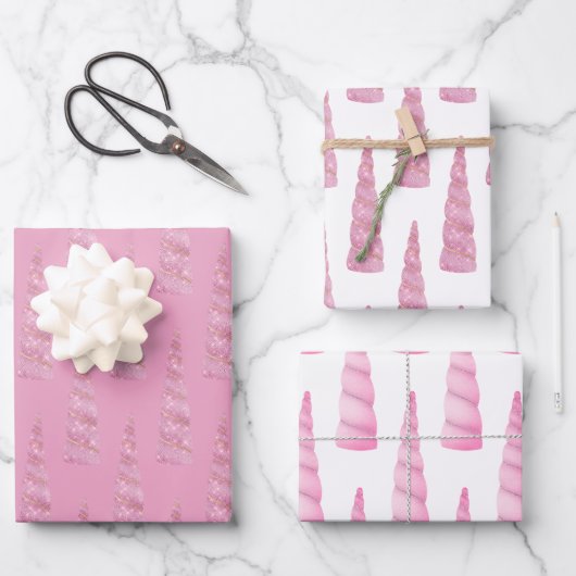 Sparkle Pink Gold Glam Eenhoorn Verjaardag Inpakpapier Vel (Voorkant)