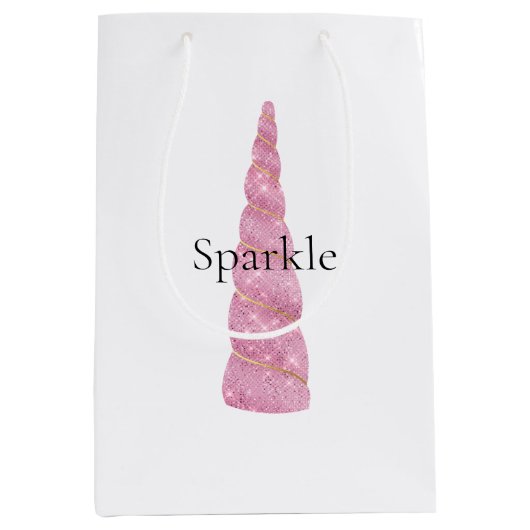 Sparkle Pink Gold Glam Eenhoorn Verjaardag Medium Cadeauzakje (Voorkant)