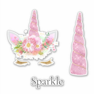 Sparkle Pink Gold Glam Stars Eenhoorn Verjaardag Sticker