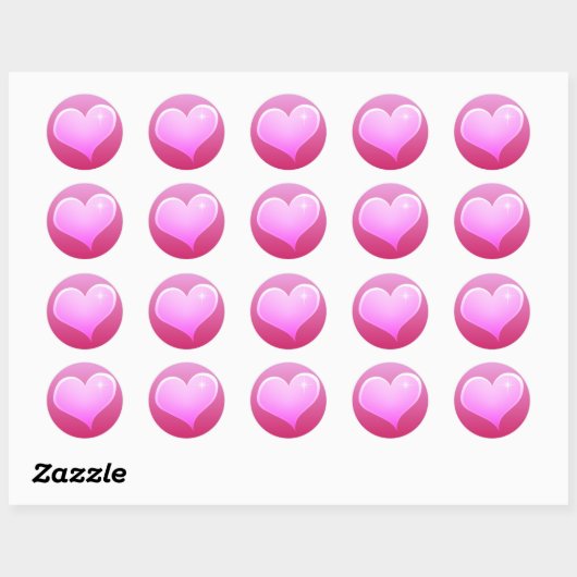 Sparkle Pink Heart Ronde Sticker (Vel)