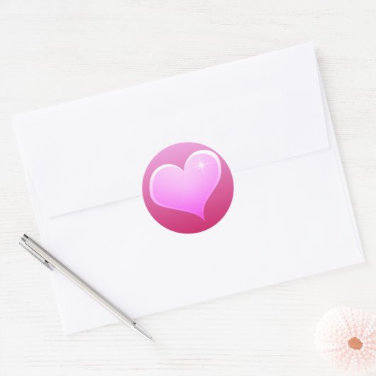 Sparkle Pink Heart Ronde Sticker (Envelop)