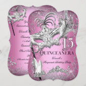 Sparkle Pink Masquerade Quinceanera Birthday Kaart (Voorkant / Achterkant)