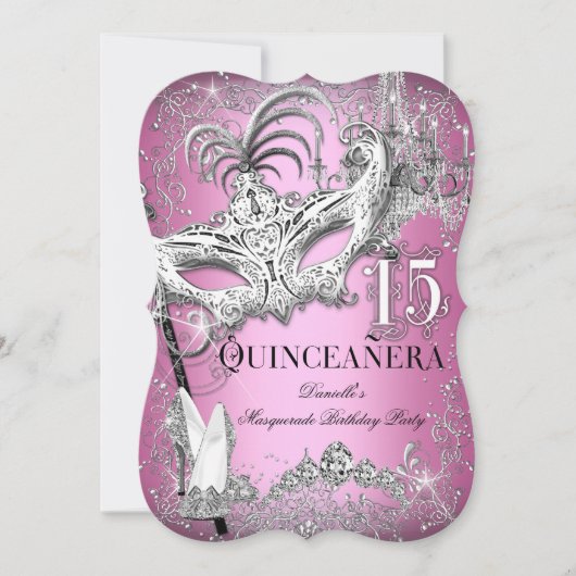 Sparkle Pink Masquerade Quinceanera Birthday Kaart (Voorkant)