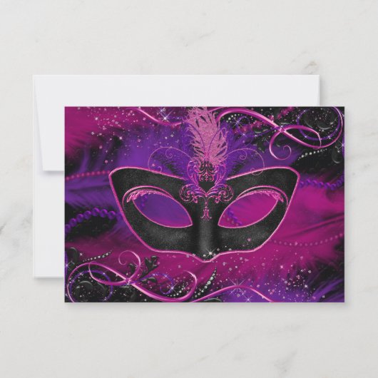 Sparkle Pink & Paarse Feather Mask Masquerade RSVP (Achterkant)