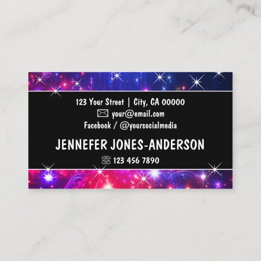 Sparkle Pink Paarse Galaxy Stars Magic Energetic Visitekaartje (Achterkant)