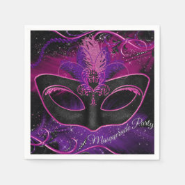 Sparkle Pink & Paarse Masker Masquerade Party Serv Servet
