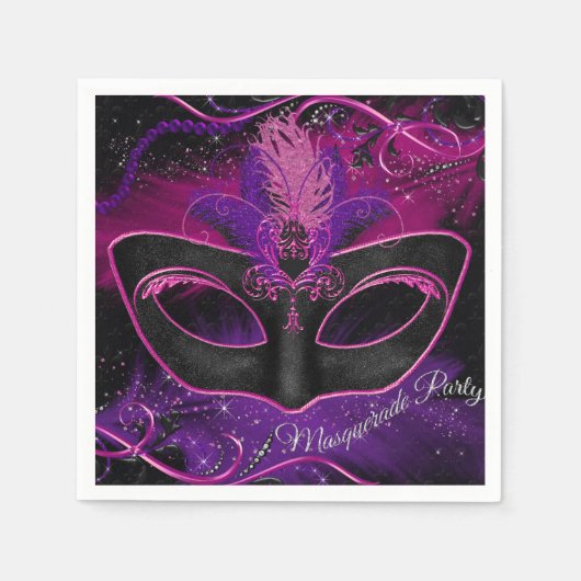 Sparkle Pink & Paarse Masker Masquerade Party Serv Servet (Voorkant)