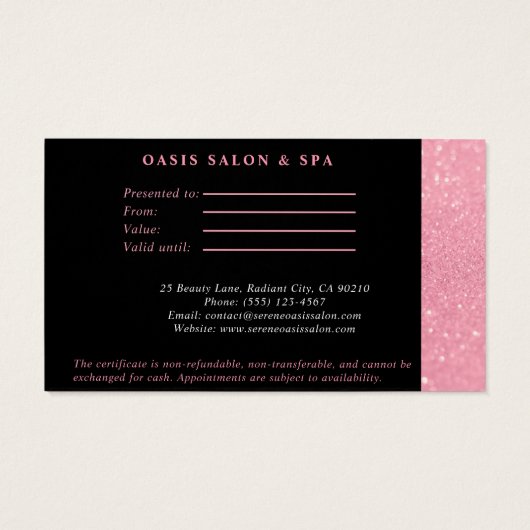 Sparkle Pink Salon & Spa Cadeaubon Visitekaartje (Achterkant)