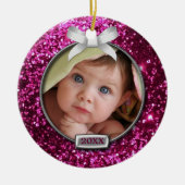 Sparkle Pink/Silver Bow Foto Keramisch Ornament (Voorkant)