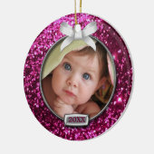 Sparkle Pink/Silver Bow Foto Keramisch Ornament (Links)