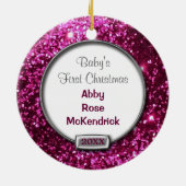 Sparkle Pink/Silver Bow Foto Keramisch Ornament (Achterkant)
