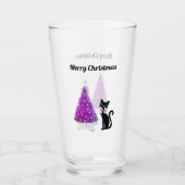 Sparkle Pink Silver Christmas Tree Black Cat Bow Glas (Voorkant)