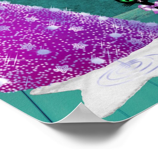 Sparkle Pink Silver Tree Merry Christmas Black Cat Poster (Hoek)