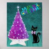 Sparkle Pink Silver Tree Merry Christmas Black Cat Poster (Voorkant)