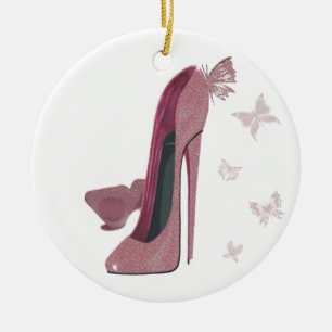 Sparkle Pink Stiletto en Butterfly's Art Keramisch Ornament
