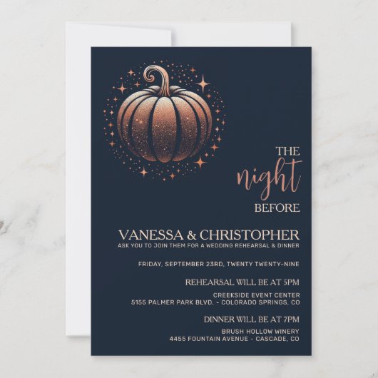 Sparkle Pumpkin Night voor de bruiloft repetitie Kaart (Voorkant)