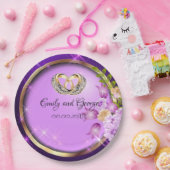 Sparkle Purple Flowers Weddenschap Papieren Bordje (Feest)