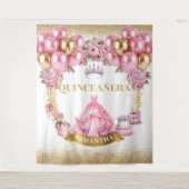 Sparkle Quinceañera Tapestry Pink Gold Glam Look Wandkleed (Voorkant)