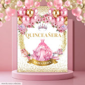 Sparkle Quinceañera Tapestry Pink Gold Glam Look Wandkleed