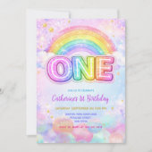 Sparkle Rainbow 1st Birthday Party Kaart (Voorkant)