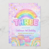 Sparkle Rainbow 3rd Birthday Party Kaart (Voorkant / Achterkant)