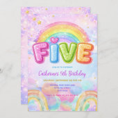 Sparkle Rainbow 5th Birthday Party Kaart (Voorkant / Achterkant)