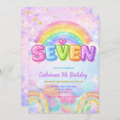 Sparkle Rainbow 7th Birthday Party Kaart (Voorkant / Achterkant)