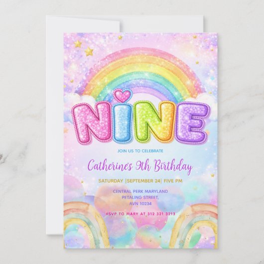 Sparkle Rainbow 9e verjaardagsfeestje Kaart (Voorkant)