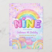Sparkle Rainbow 9th Birthday Party Kaart (Voorkant / Achterkant)