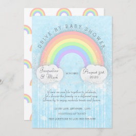 Sparkle Rainbow Drive-by Baby shower Invitation Kaart