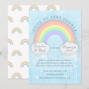 Sparkle Rainbow Drive-by Baby shower Invitation Kaart