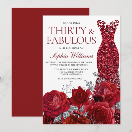 Sparkle Red Dress & Rozen 30e verjaardag Kaart (Voorkant / Achterkant)