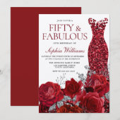 Sparkle Red Dress & Rozen 50th Birthday Shimmer Kaart (Voorkant / Achterkant)