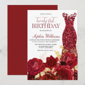 Sparkle Red Dress Rozen Gold 21e verjaardag Kaart (Voorkant / Achterkant)