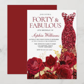 Sparkle Red Dress Rozen Gold Leaf 40th Birthday Kaart (Voorkant / Achterkant)